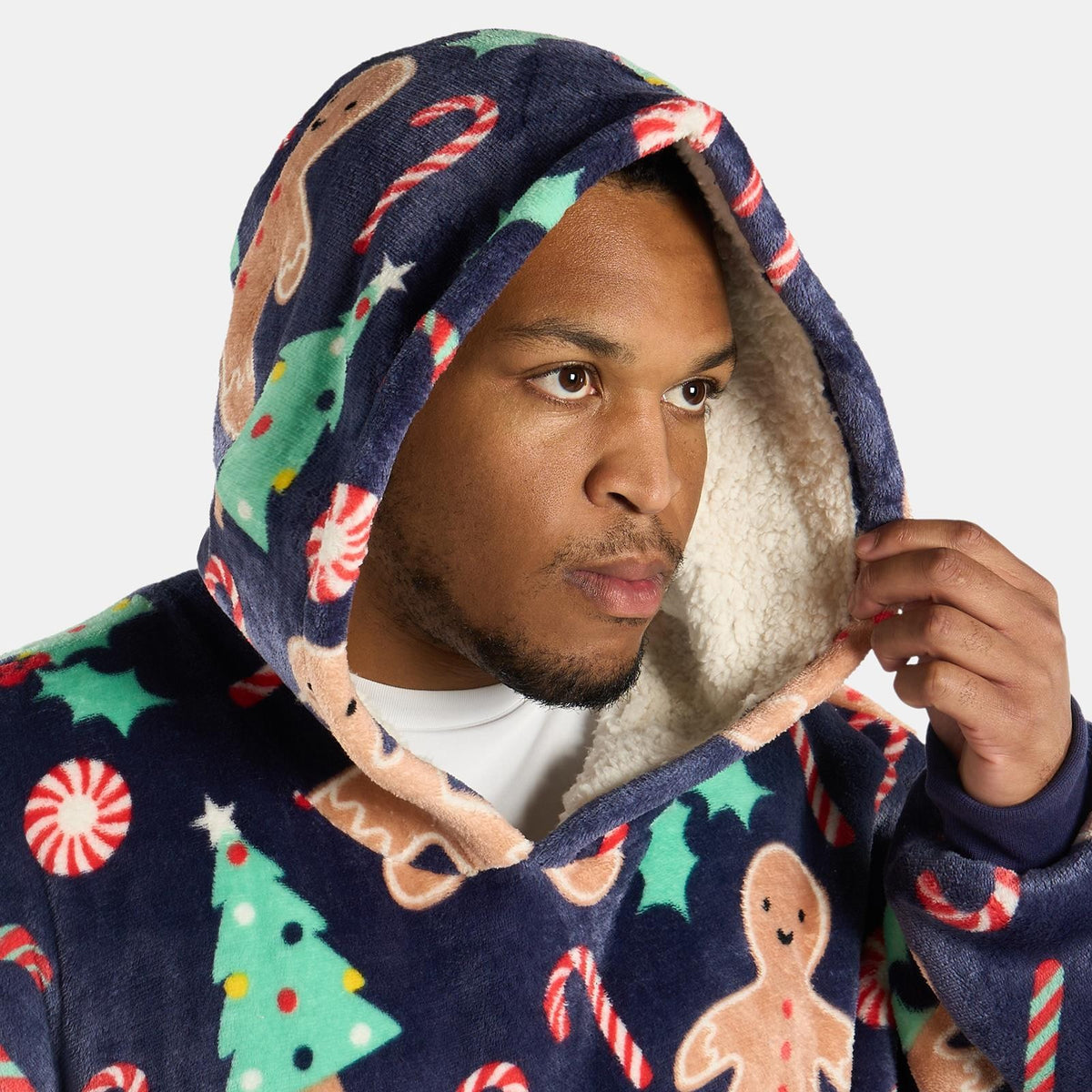 OHS Print Hooded Blanket Adult Xmas Winter Sherpa Lined Throw Oversized Hoodie