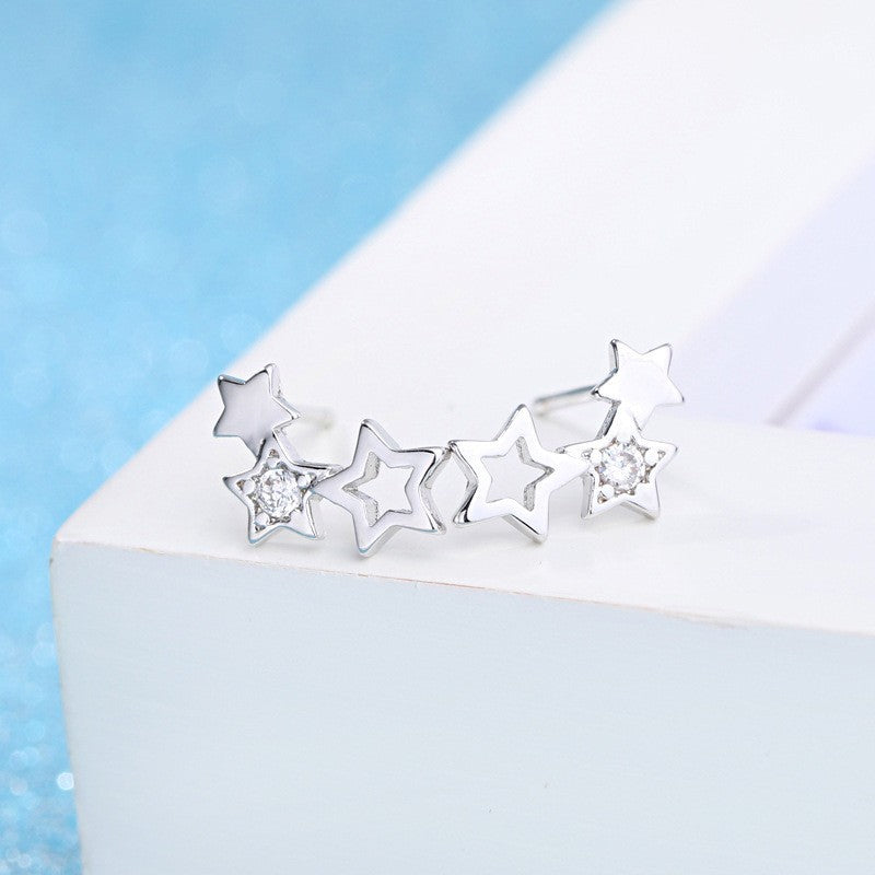 925 Sterling Silver Crystal Star Linked Stud Earrings Jewellery Women Girls Gift