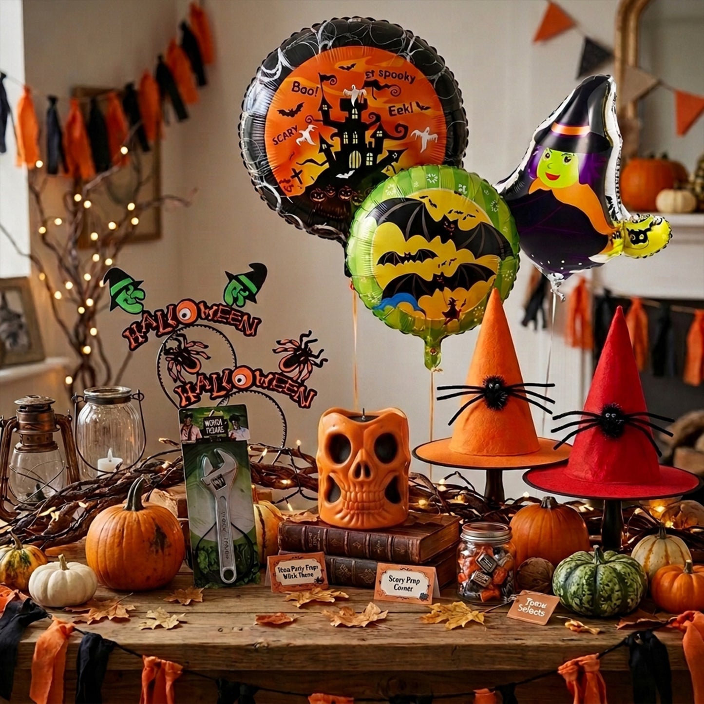 10PCS Halloween Party Accessories Kit Headbands Hats Mask Balloons Decor Props