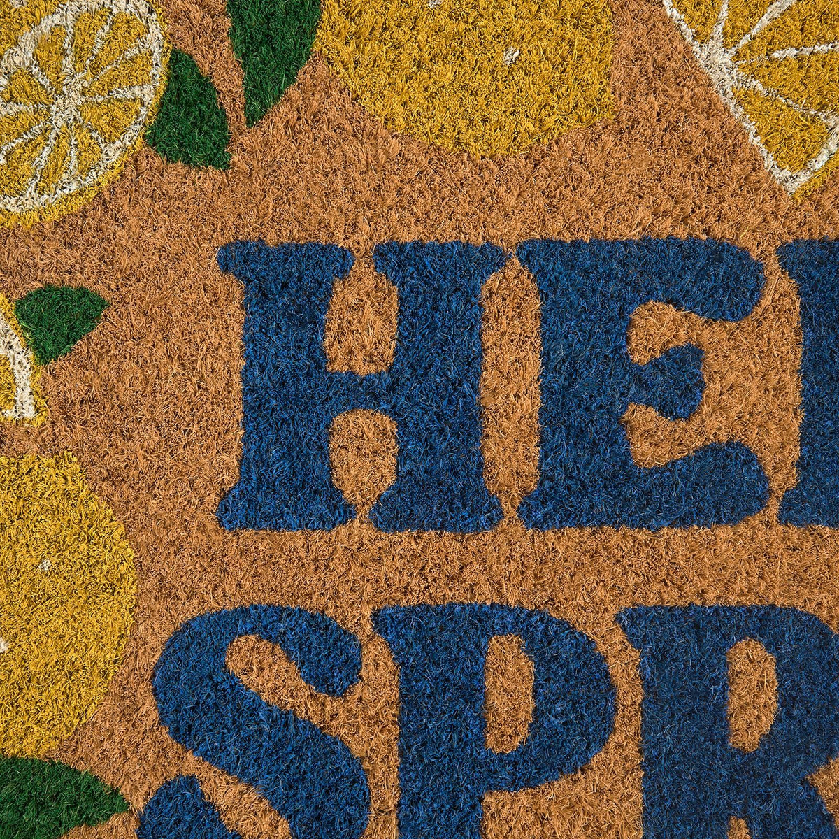 OHS Lemon Print Doormat Hello Spring Slogan Non Slip Indoor Outdoor Coir Rug