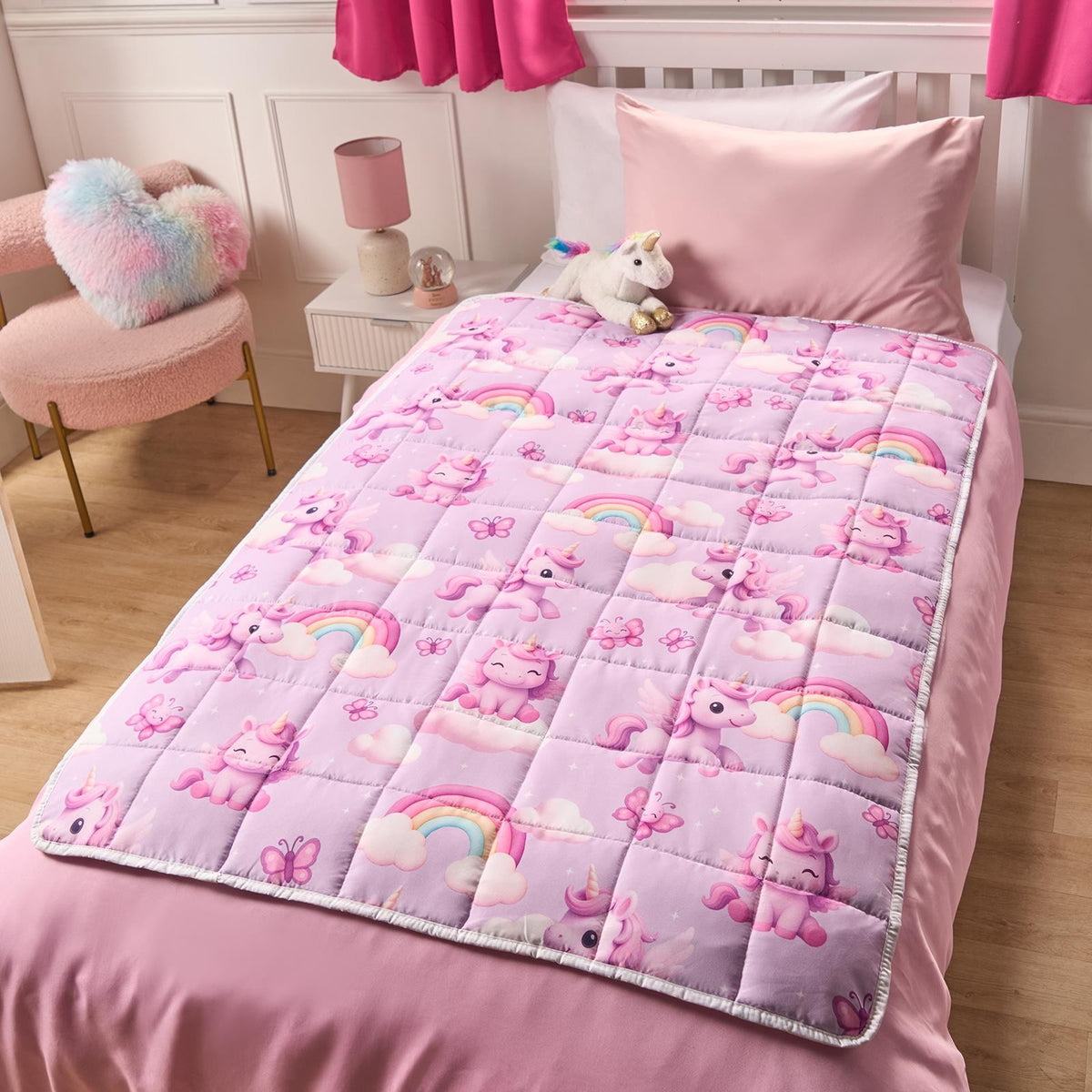 OHS Unicorn Weighted Blanket Kids 3kg Quilted Throw Sensory Sleep Therapy