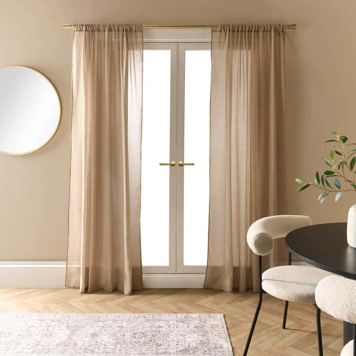 OHS Linen Look Voile Net Curtains 2 Panels Rod Slot Top Pair Home Set 55x87