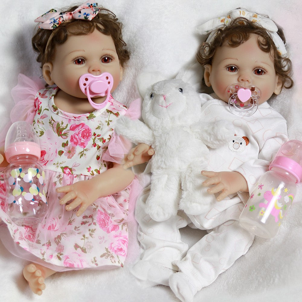 Realistic Reborn Doll Full Body Vinyl Silicone Twins Handmade Newborn Baby Girl
