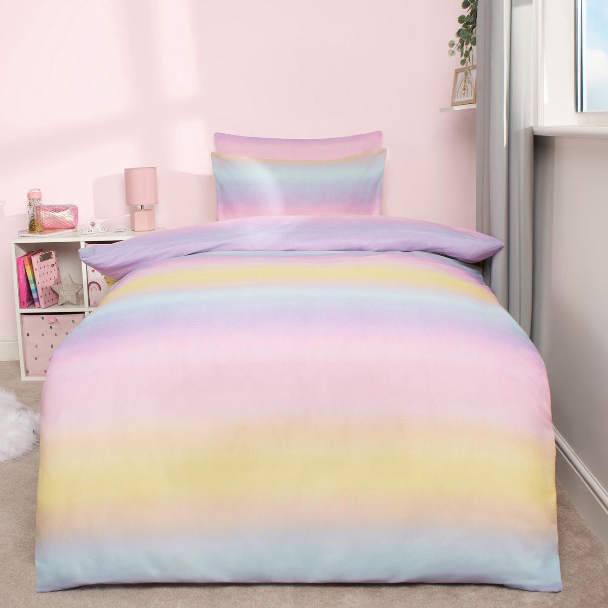 Rainbow Duvet Cover with Pillowcase Quilt Bedding Set Reversible Single Double