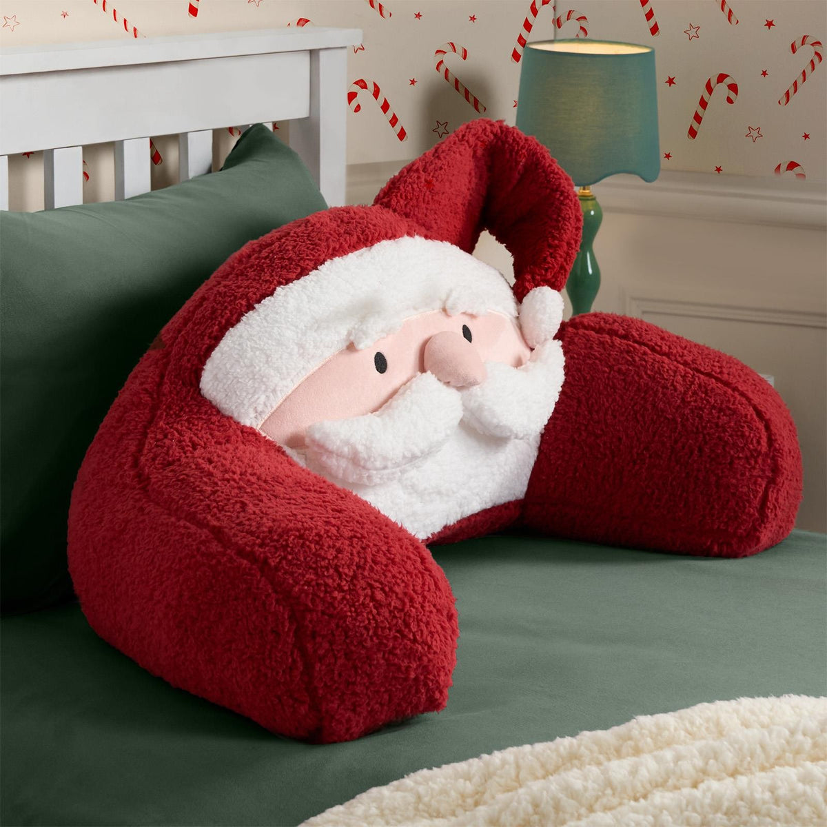 OHS Santa Cuddle Cushion Kids Soft Teddy Fleece Reading Pillow Xmas Bed Sofa