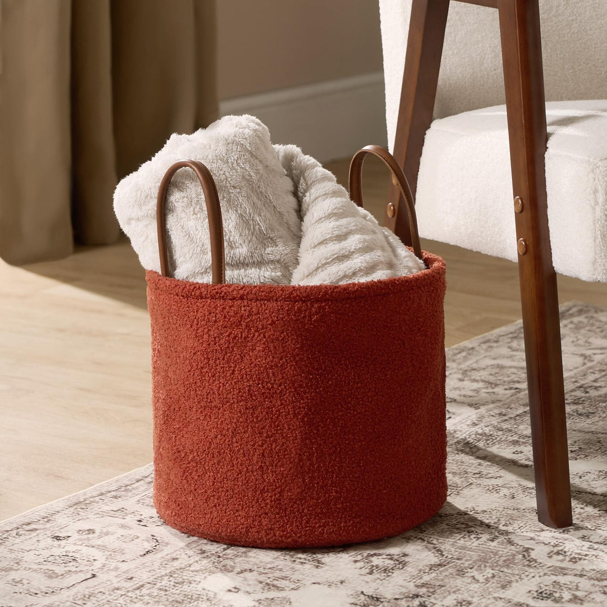 OHS Storage Basket Handles Boucle Fleece Laundry Clothes Organiser