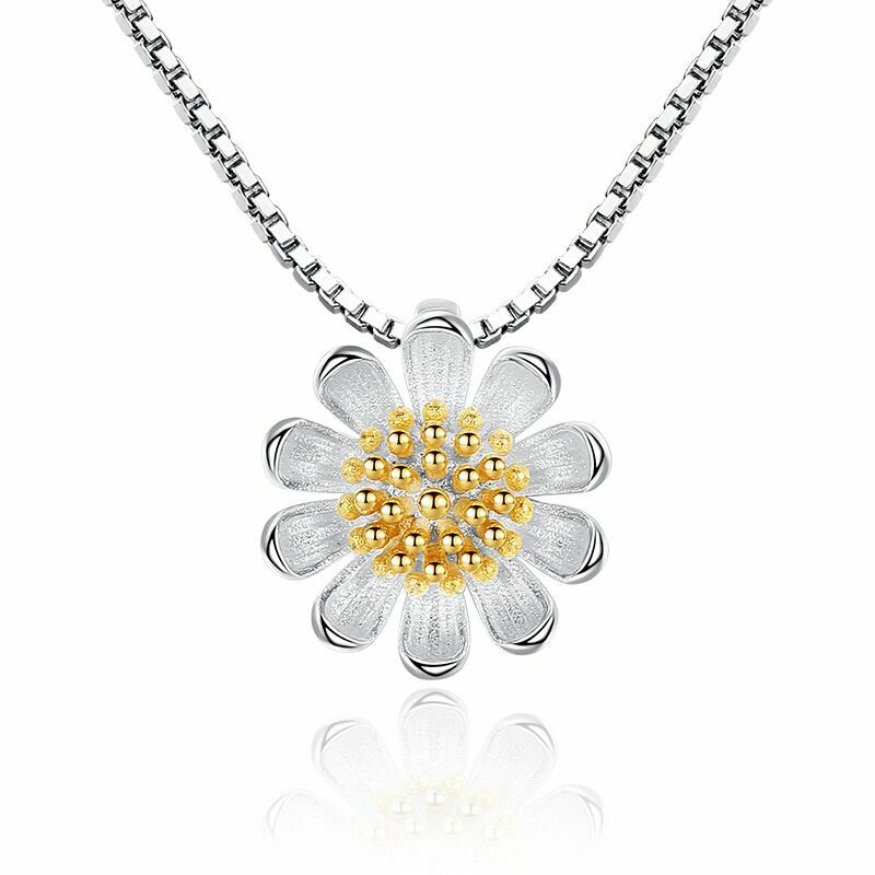 Women Sun Flower Pendant Chain Necklace 925 Sterling Silver Jewellery Gift UK