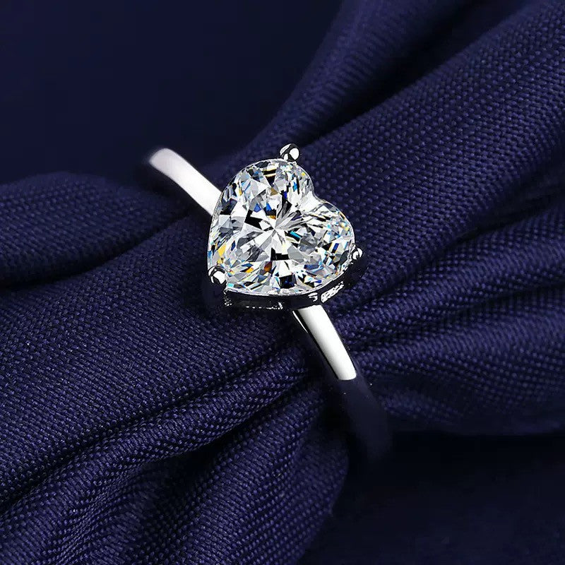 925 Sterling Silver Crystal Heart Adjustable Ring Women Girls Jewellery Gift UK