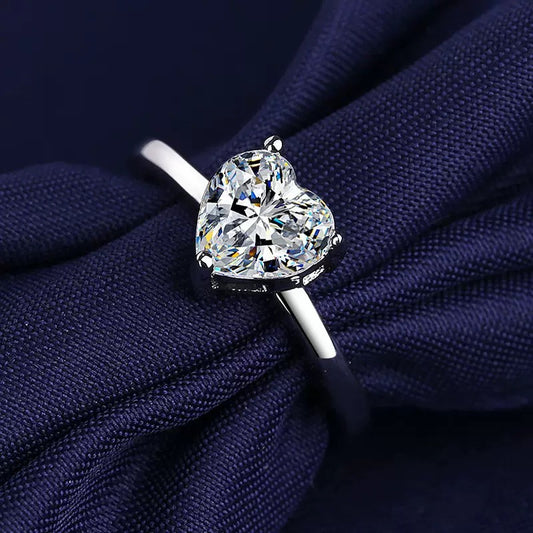 925 Sterling Silver Crystal Heart Adjustable Ring Women Girls Jewellery Gift UK