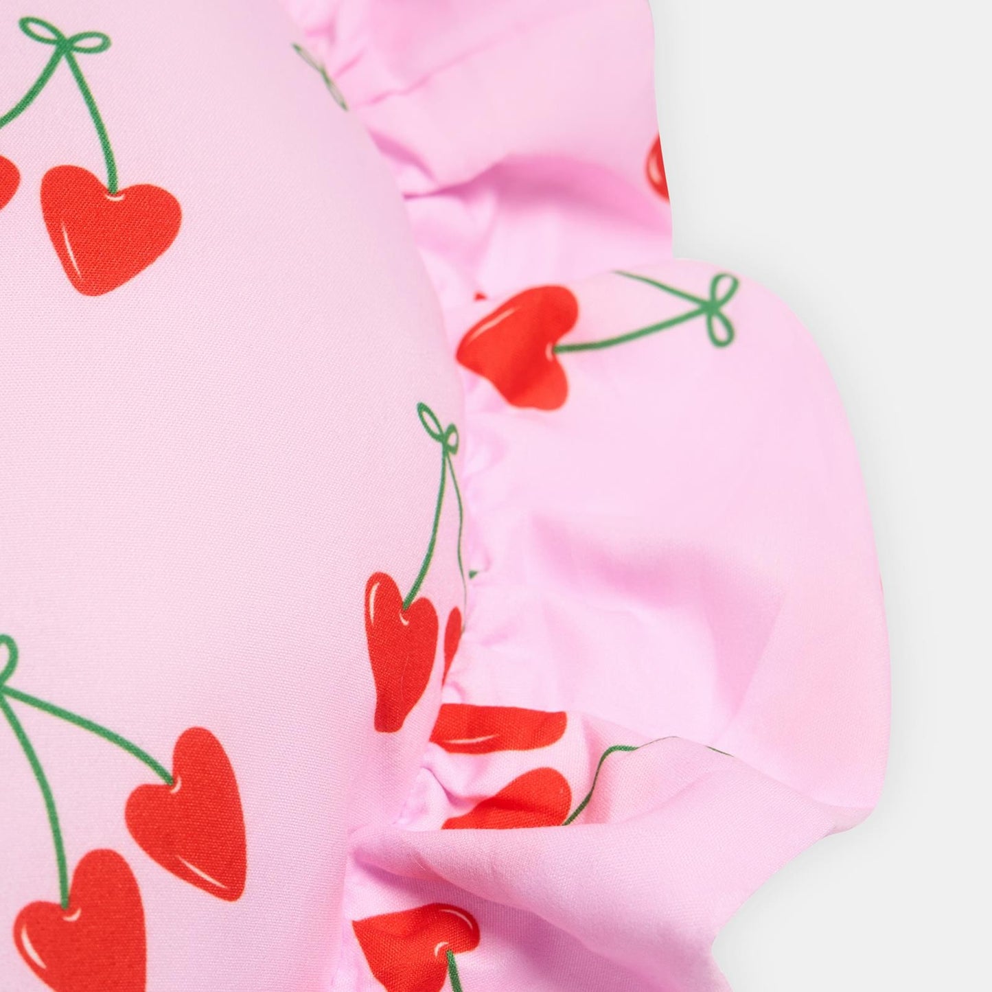 OHS Heart Scatter Cushion Cherry Print Frill Microfibre Decorative Throw Pillow