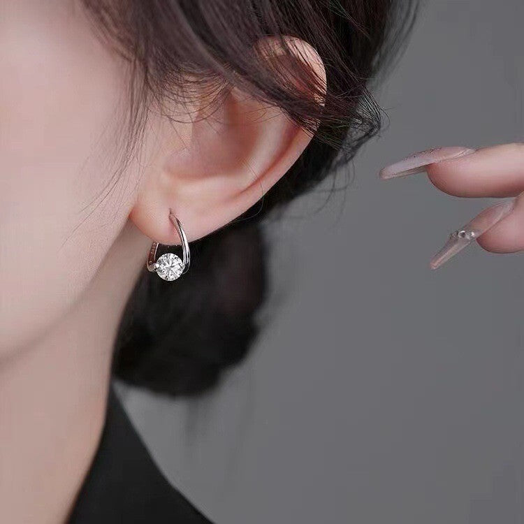 925 Sterling Silver Elegant Crystal Hoop Earrings Women Girls Jewellery Gift