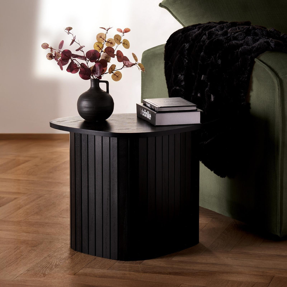 OHS Madison Side Table Ribbed Wood Effect Corner Bedside Coffee Table