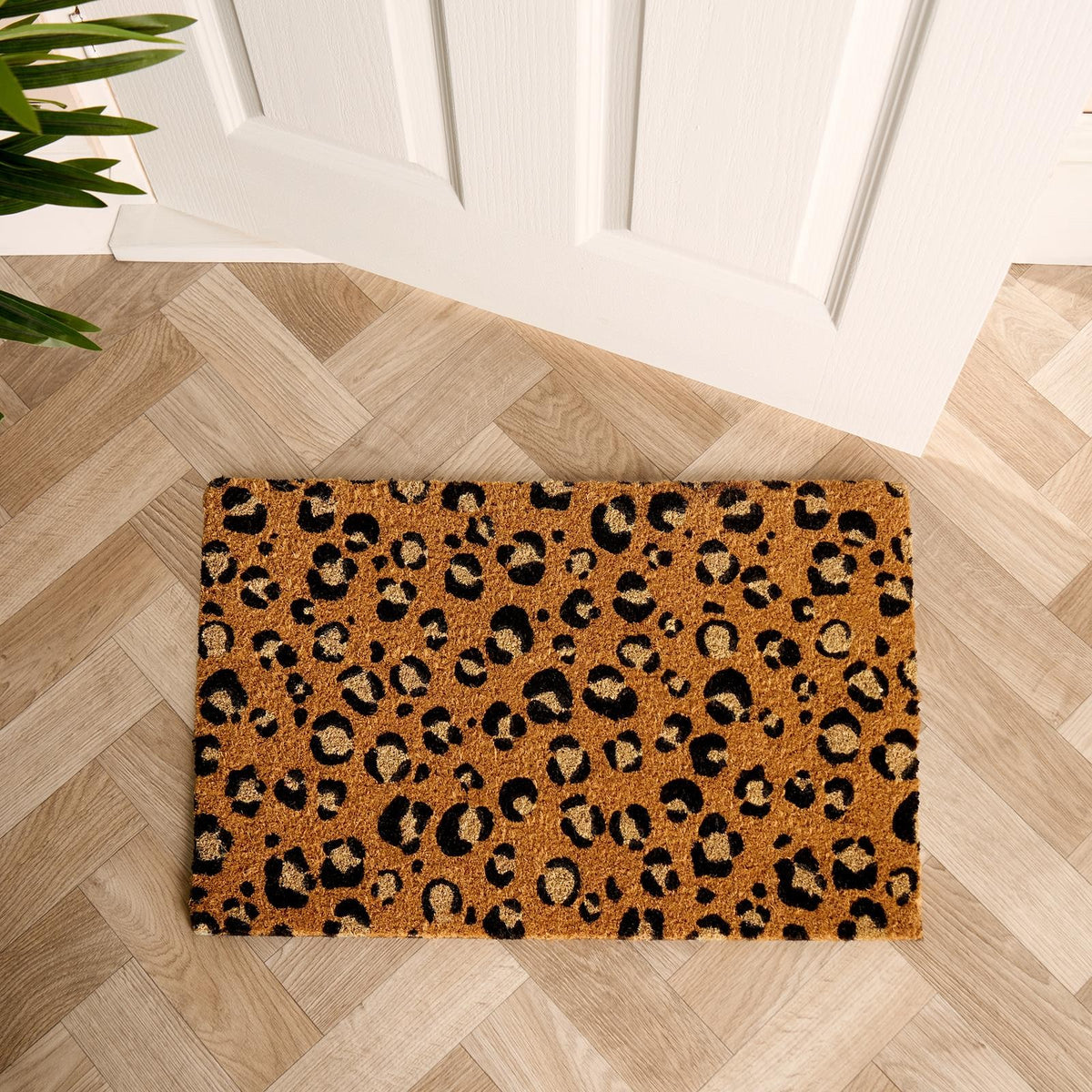 OHS Leopard Print Doormat Non Slip Indoor Outdoor Natural Coir Door Mat Rug