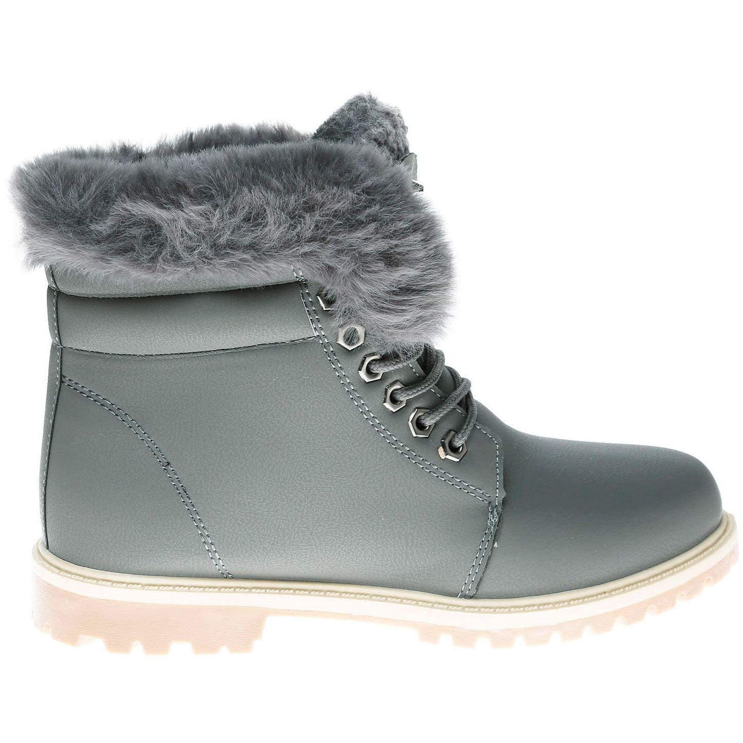 WOMEN LADIES ANKLE FUR LINE BOOTS FLAT GRIP SOLE WINTER ARMY COMBAT WINTER SHOES