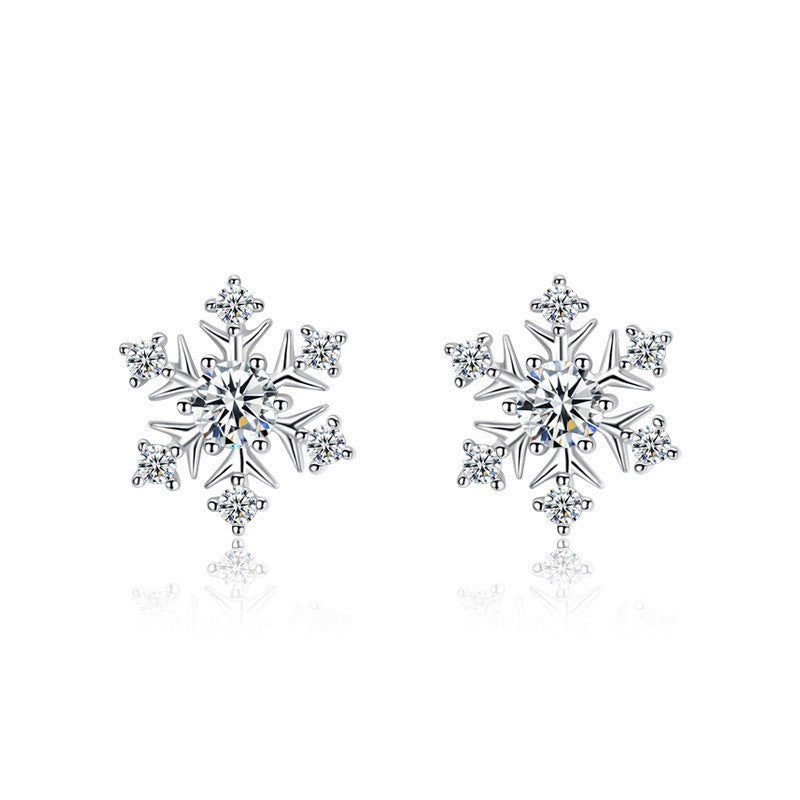 Crystal Snowflakes 925 Sterling Silver Stud Earrings Women Girls Christmas Gift