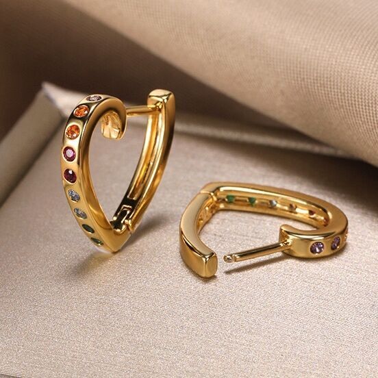 Women Girls Crystal Love Heart Hoop Earrings 18K Gold Plated Jewellery Gift UK