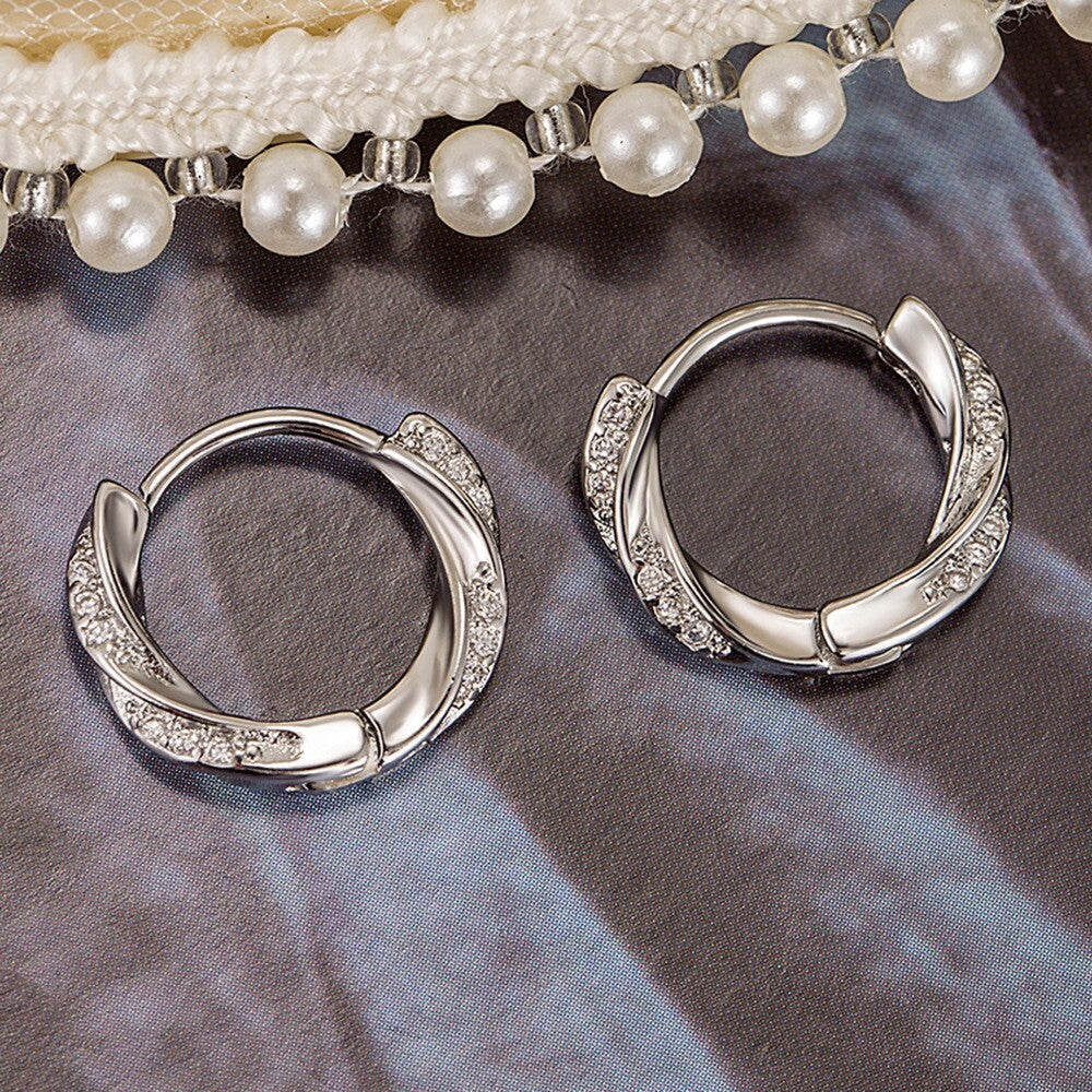 925 Sterling Silver Crystal Hoop Earrings Women Girls Jewellery Gift UK