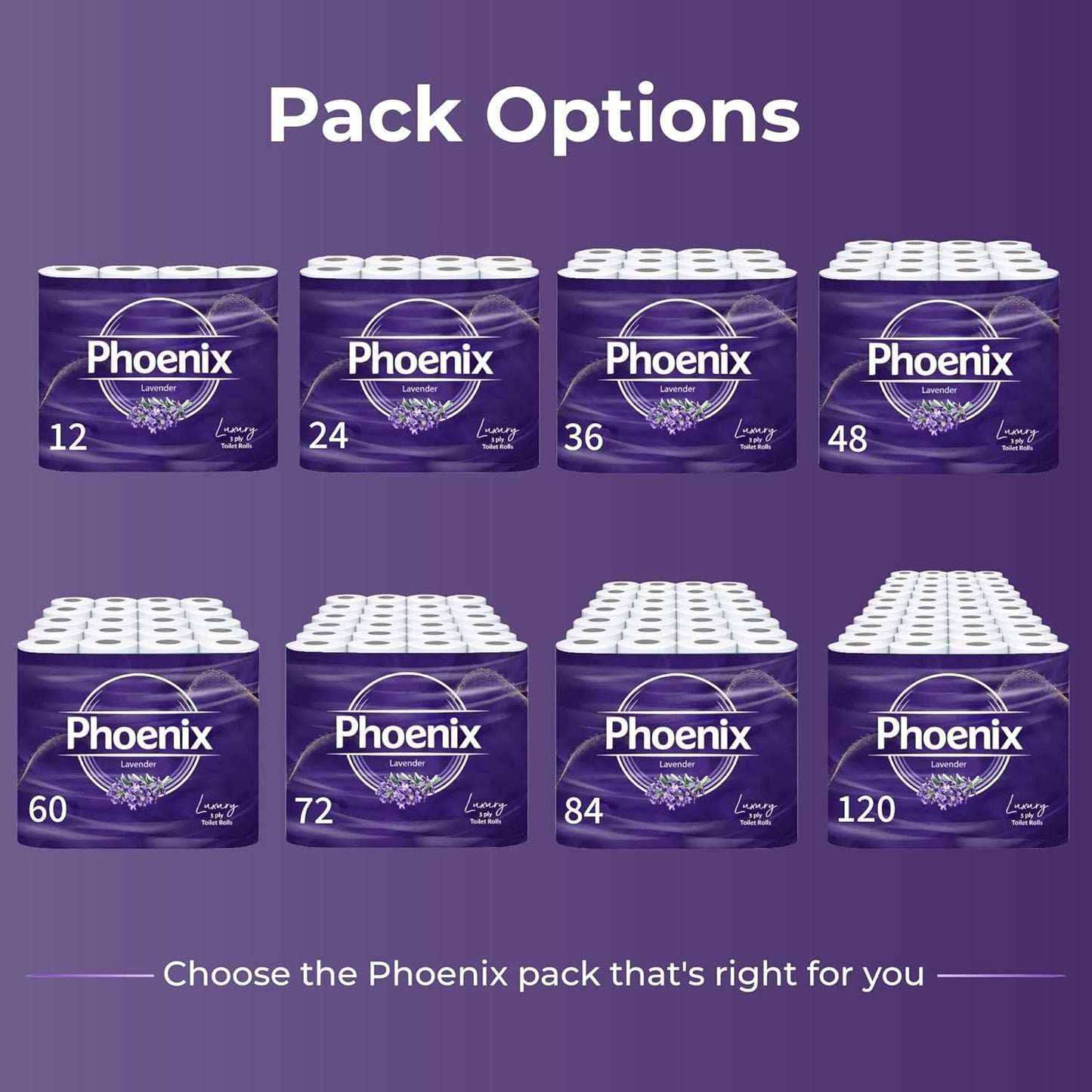 Phoenix Toilet Rolls – 60 Pack | 3 Ply Lavender Scented Toilet Paper | Bulk Buy,