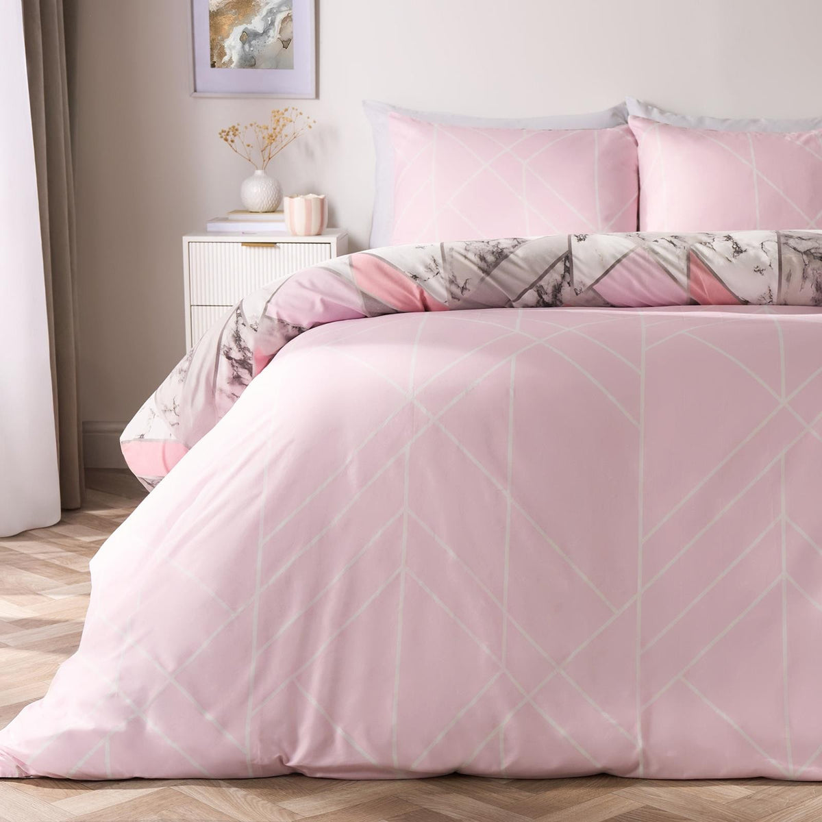 OHS Marble Reversible Duvet Cover Pillowcases Bedding Set Double King
