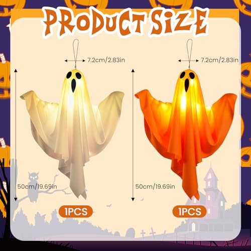 2Pcs Halloween Ghost Decorations Hanging LED Light Up Spooky Outdoor Yard Decor