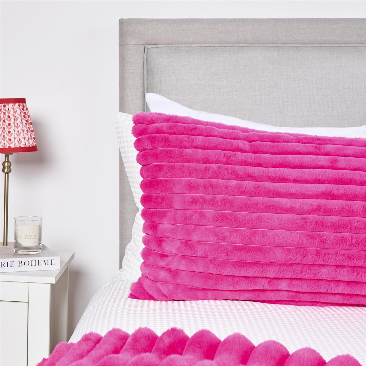OHS Ribbed Bolster Pillow Faux Fur Long Luxury Soft Maternity Support Cushion