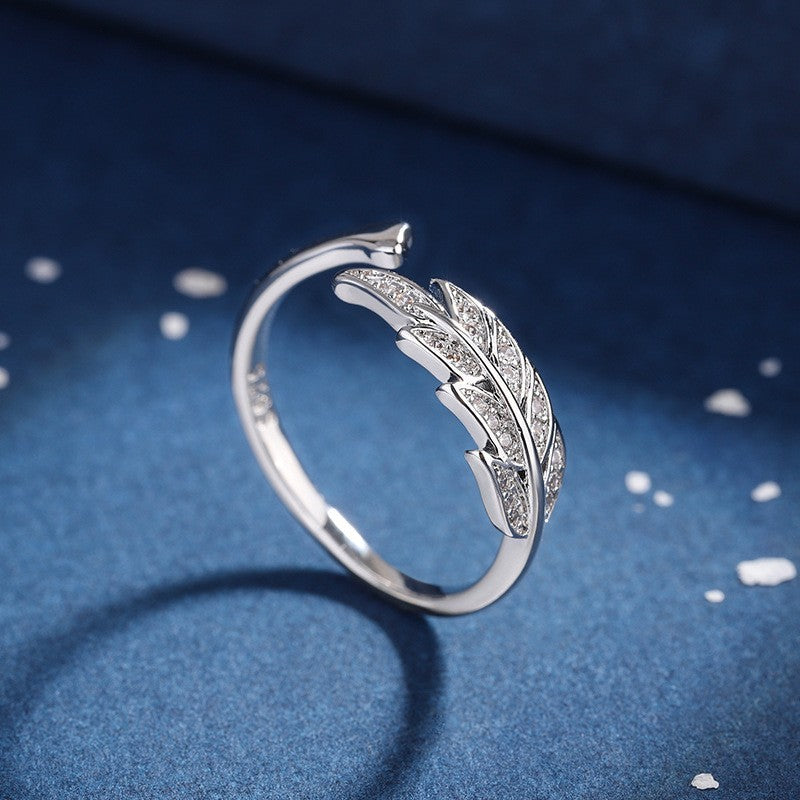 925 Sterling Silver Crystal Leaf Adjustable Ring Women Girls Jewellery Gift UK