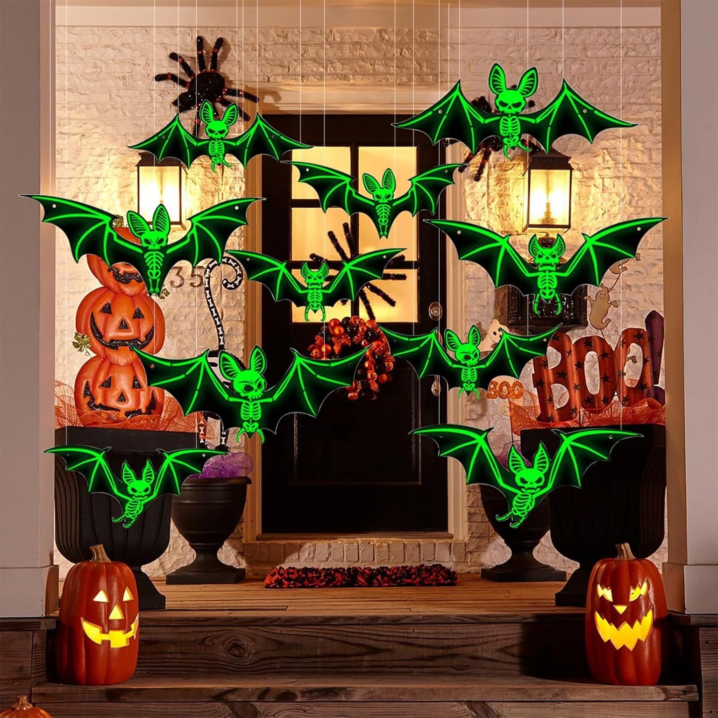 10Pcs Hanging Bats Halloween Decorations Outdoor - Large Flying Plastic Bats UK