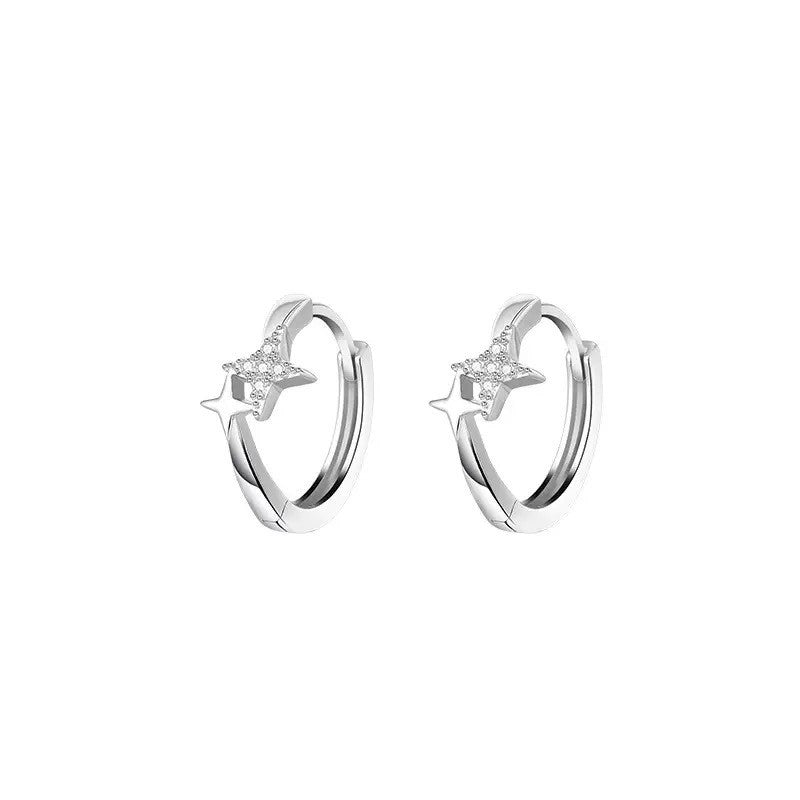 925 Sterling Silver Crystal Star Hoop Earrings Jewellery Women Girls Gift UK