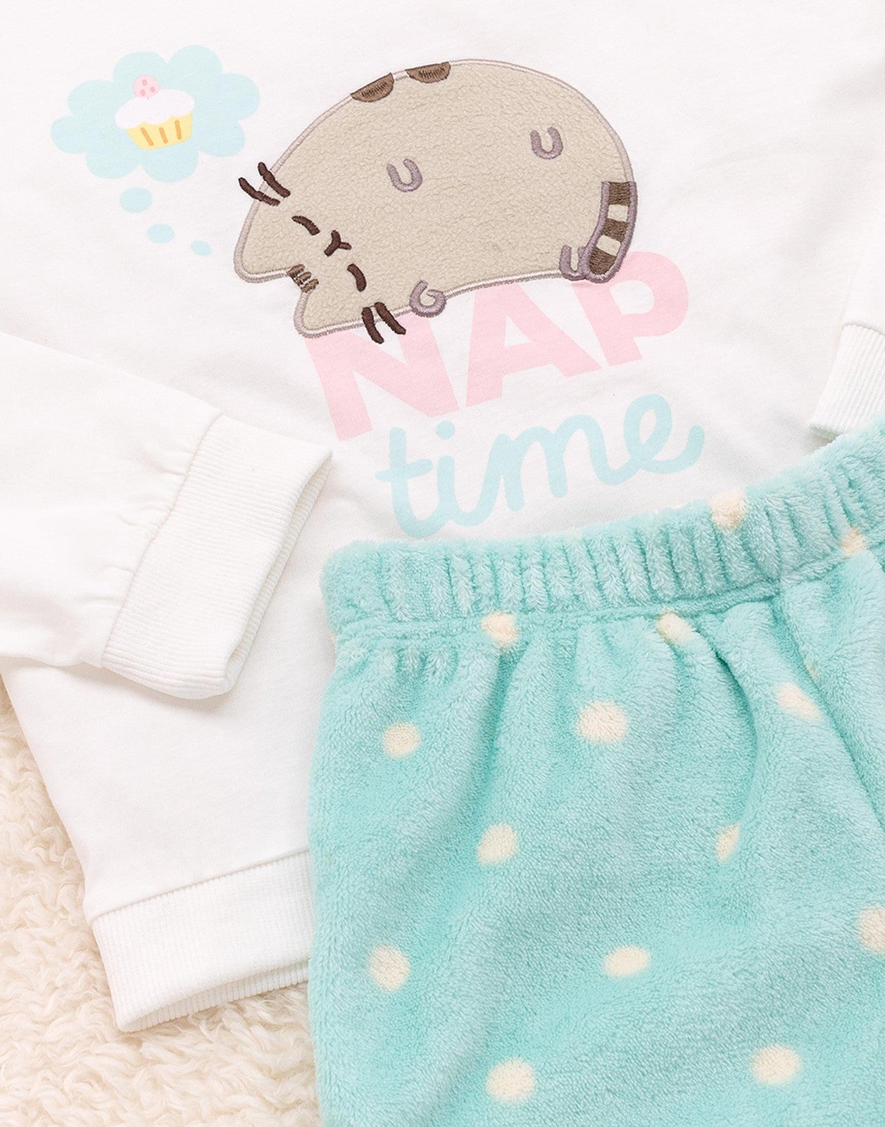 Pusheen Long Sleeve Short Leg Pyjama Set | Girls Blue/Cream | Official Merch