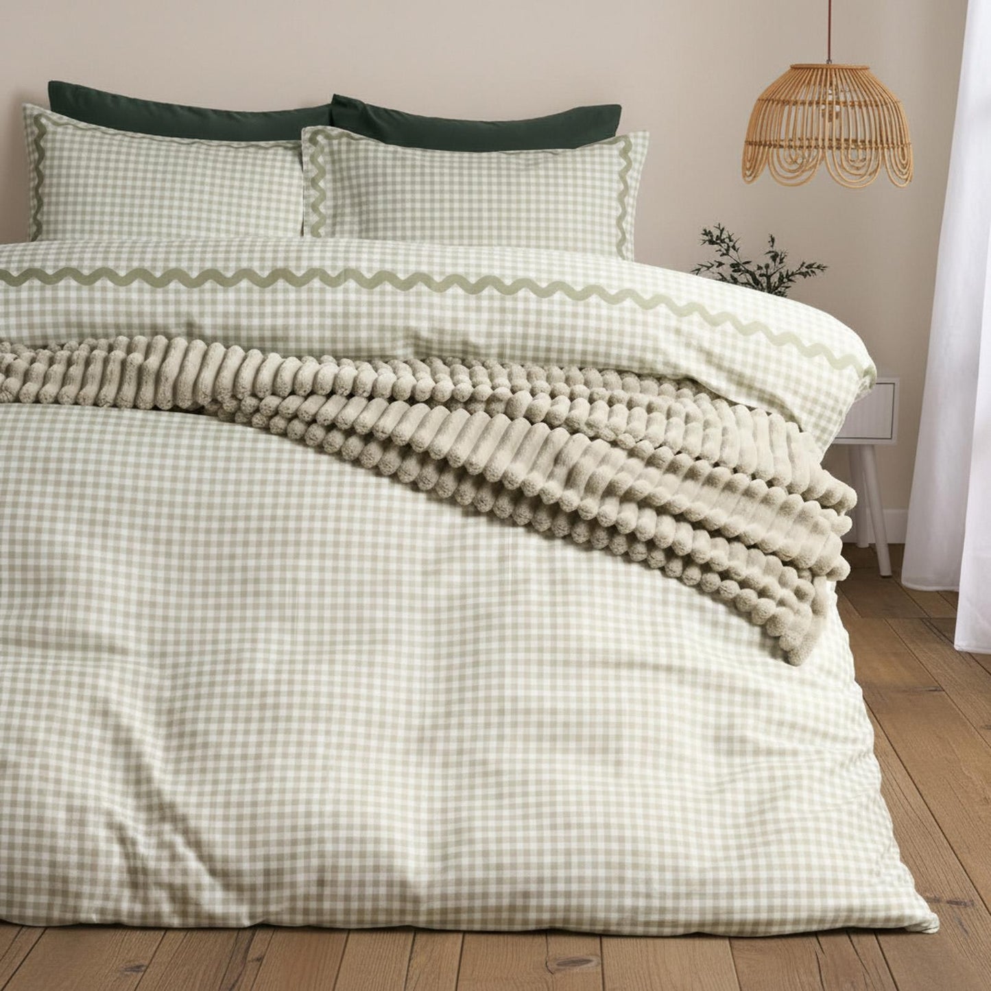 OHS Wave Border Bedding Set Microfibre Print Duvet Cover with Pillowcase