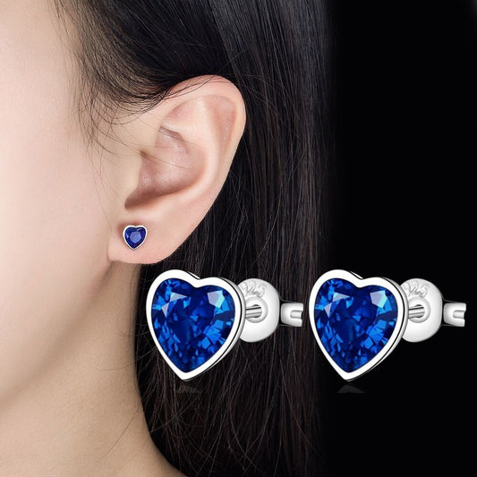 925 Sterling Silver Blue Heart Stud Earrings Jewellery Women Girls Gift UK