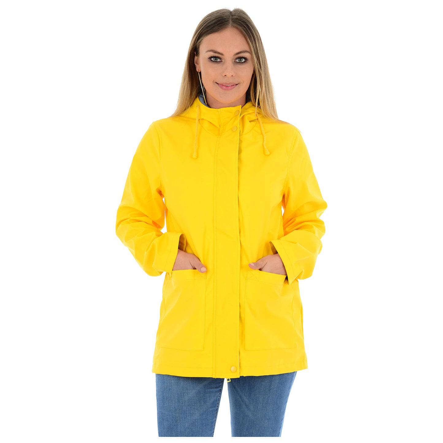 LADIES RAINCOAT WOMENS WATERPROOF FESTIVAL HOODED COAT PARKA RUBBERISED JACKET