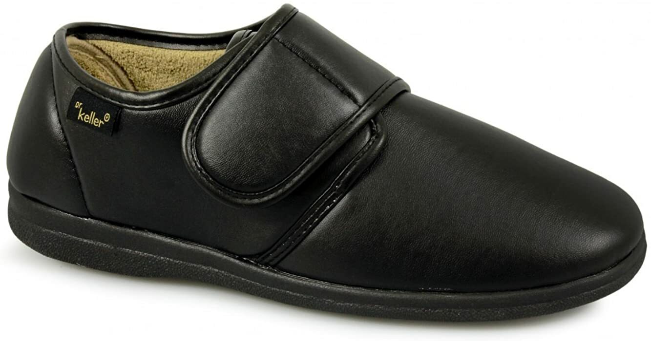 DR KELLER MENS SLIPPERS STRAP FLEECE UPPER WARM  CUSHIONED CASUAL SLIP ON SHOES