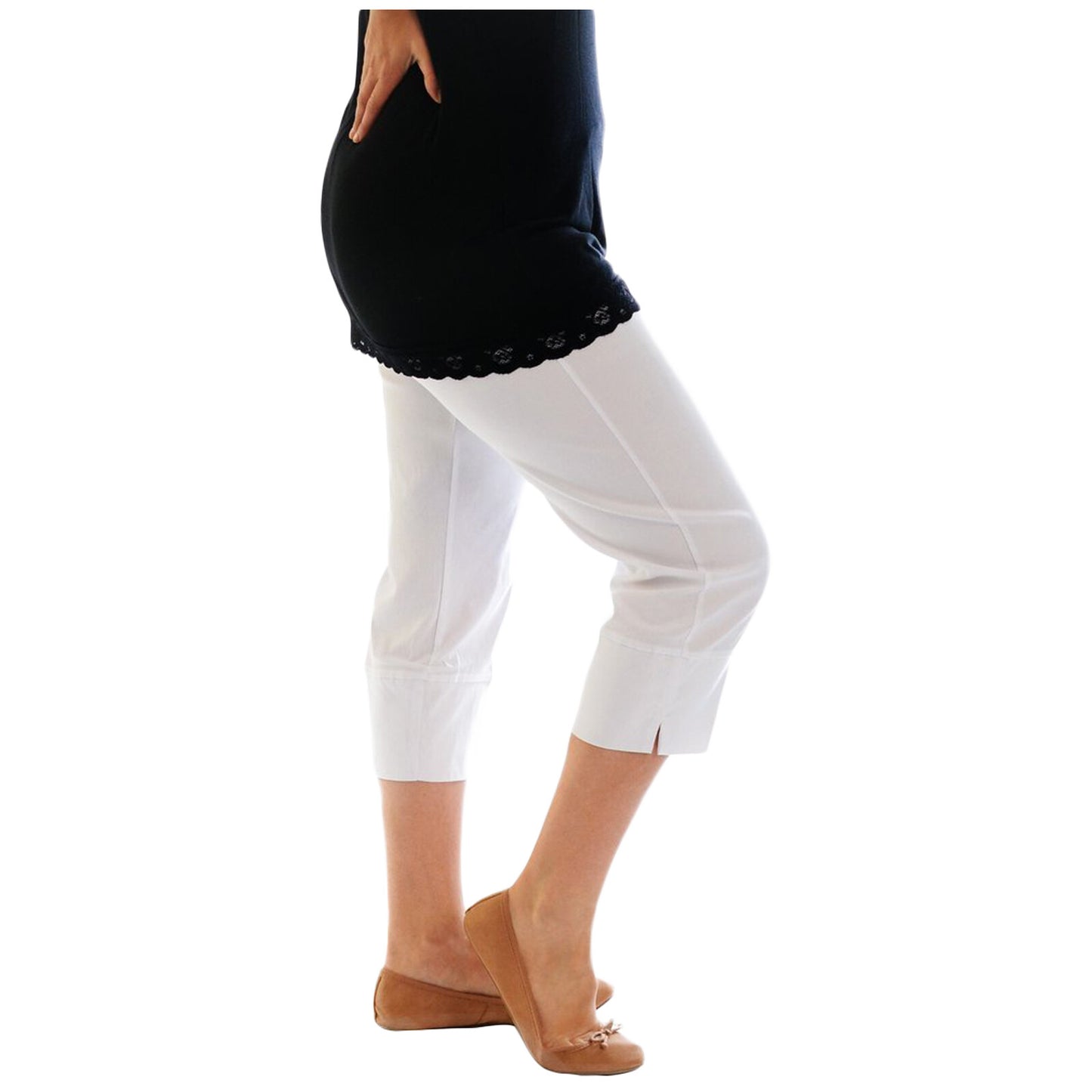 WOMENS LADIES 3/4 TROUSERS STRETCH ELASTICATED WAIST PLAIN CROPPED PLUS BIG SIZE