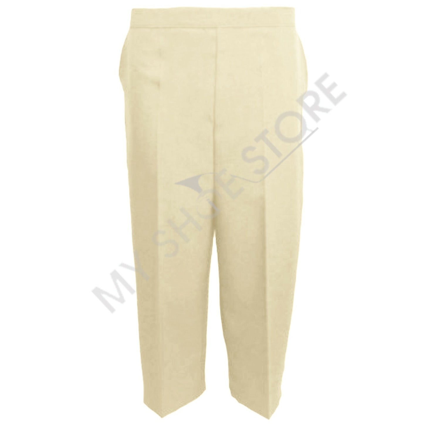 3/4 LENGTH WOMENS LADIES STRETCH ELASTICATED WAIST PLAIN PANTS CROPPED TROUSERS