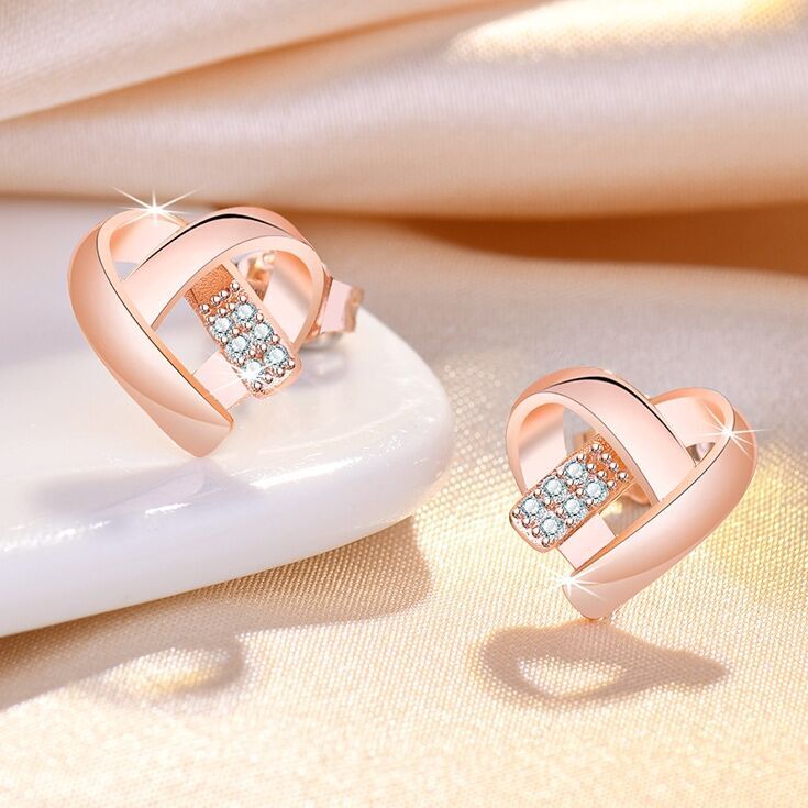 Women Girls Crystal Love Heart Stud Earrings 18K Gold Plt Jewellery Gift UK