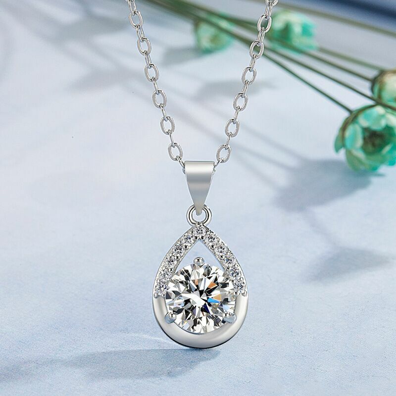 Womens 925 Sterling Silver Crystal Water Drop Pendant Chain Necklace Jewellery