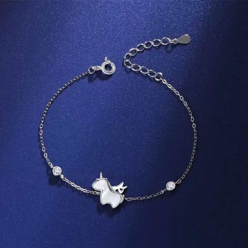 925 Sterling Silver Crystal Cute Unicorn Charm Bracelet Women Girls Jewellery UK