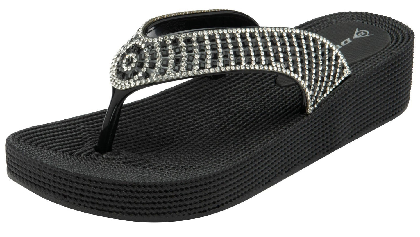 Dunlop Women's Low Wedge Slip-On Flip Flops ? Comfortable Summer Beach Sandals