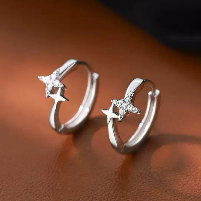 925 Sterling Silver Crystal Star Hoop Earrings Jewellery Women Girls Gift UK