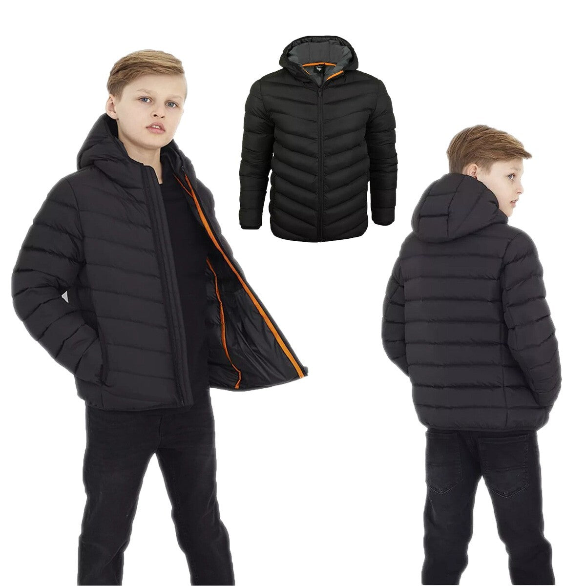 BOYS PADDED JACKET PUFFER PUFFA WARM WINTER QUILTED BUBBLE HOODED SCHOOL COAT