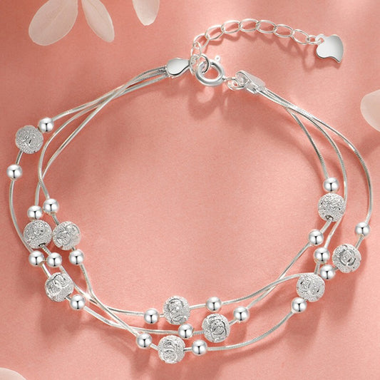 925 Sterling Silver Bead Linked Bracelet Women Girls Jewellery Gift UK