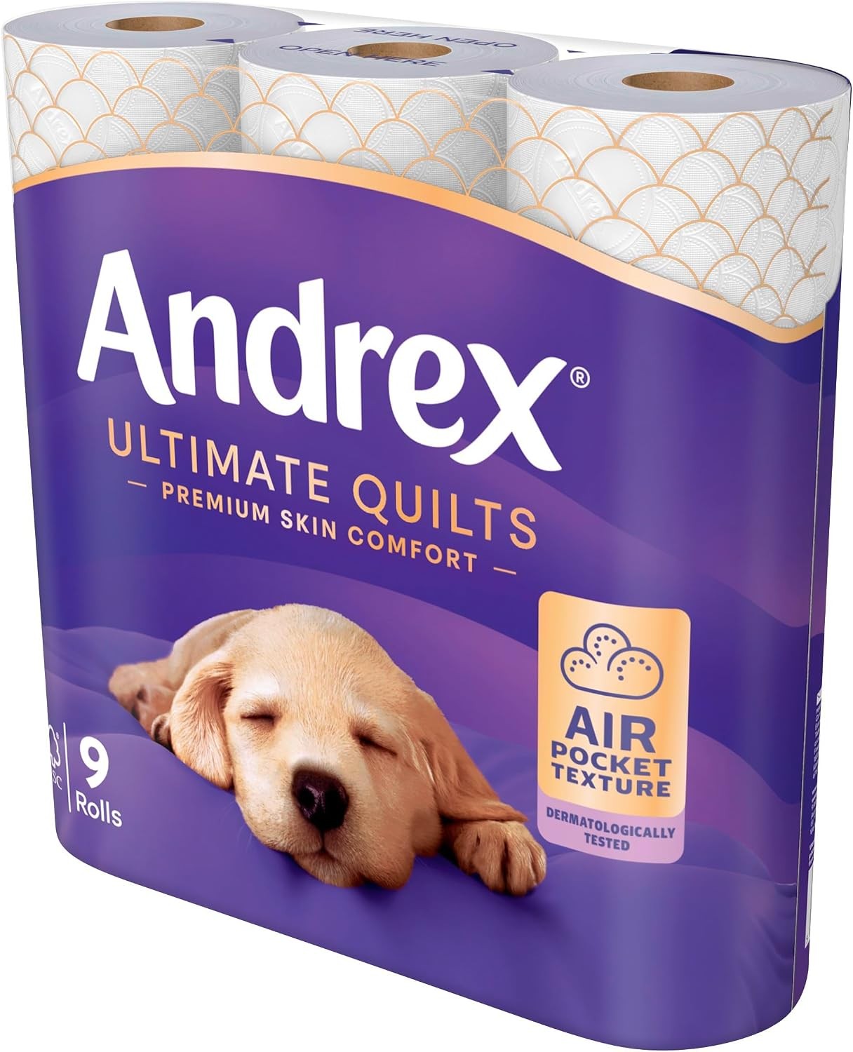 Andrex Ultimate Quilts Toilet Tissue 9 Standard Toilet Rolls, Air Pocket