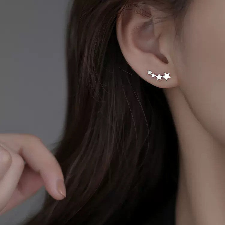 925 Sterling Silver Crystal Star Linked Stud Earrings Jewellery Women Girls Gift