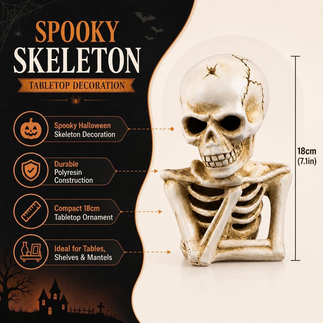 Halloween Skeleton Decoration 18cm Sitting Polyresin Scary Table Ornament