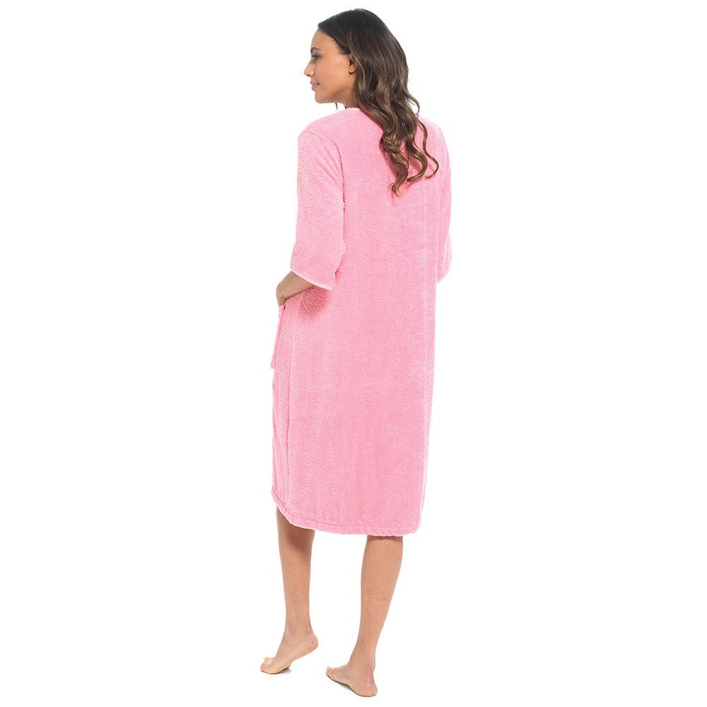Women Terry Towelling Bathrobe Zip Up 100% Cotton Soft Warm Dressing Gown
