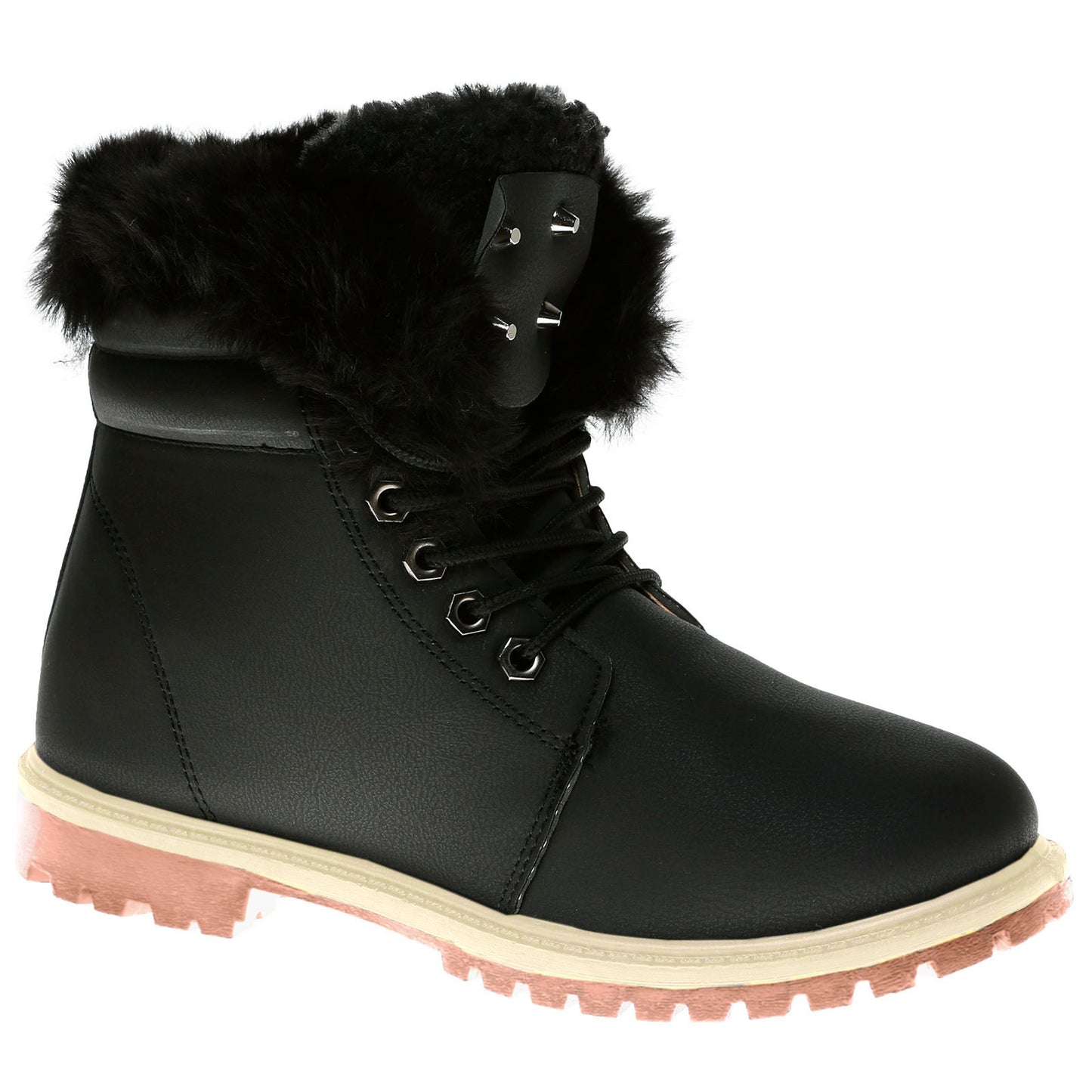 WOMEN LADIES ANKLE FUR LINE BOOTS FLAT GRIP SOLE WINTER ARMY COMBAT WINTER SHOES