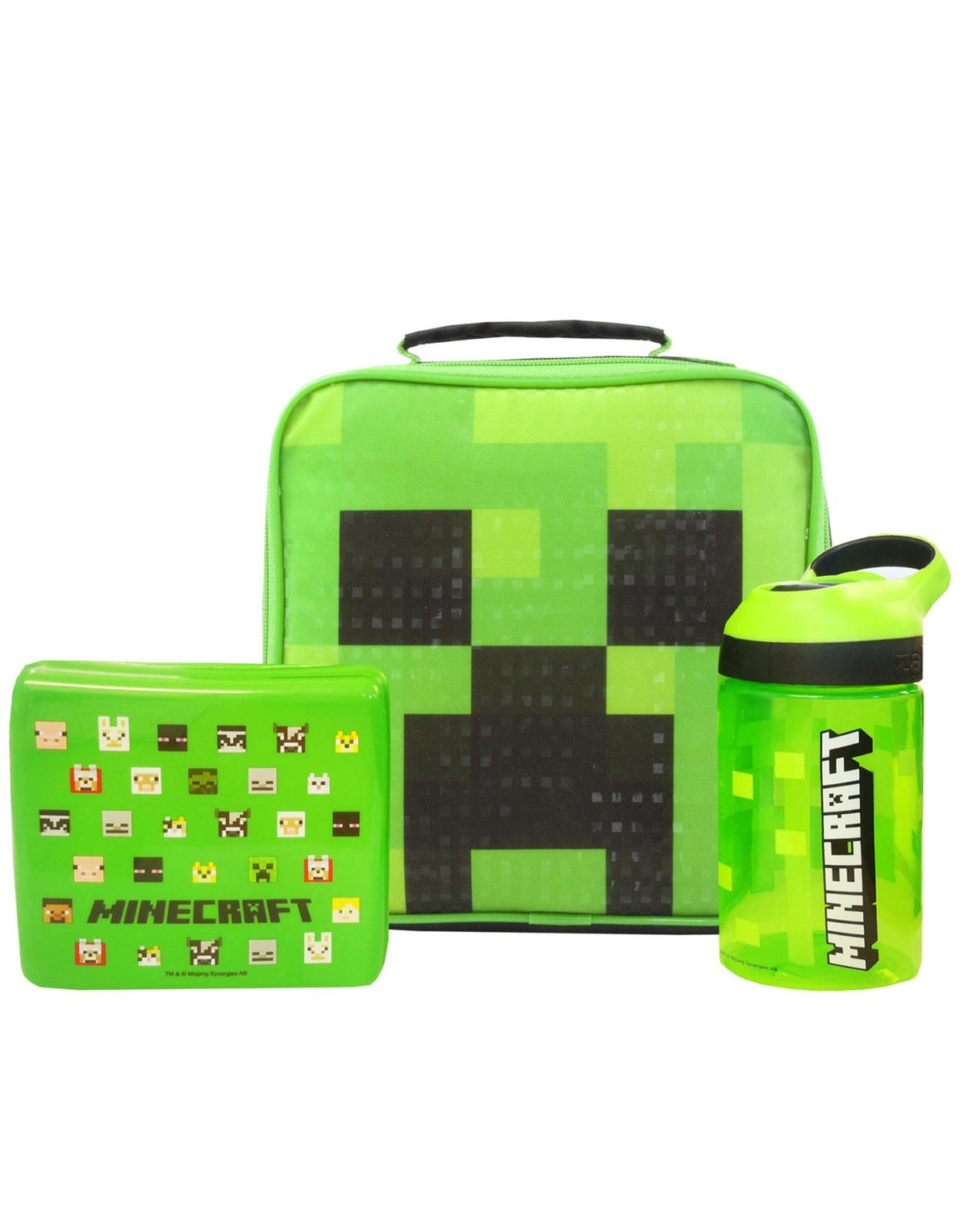 Minecraft Lunch Bag Bottle and Snack Pot | Boys Green Gaming | Official Merch