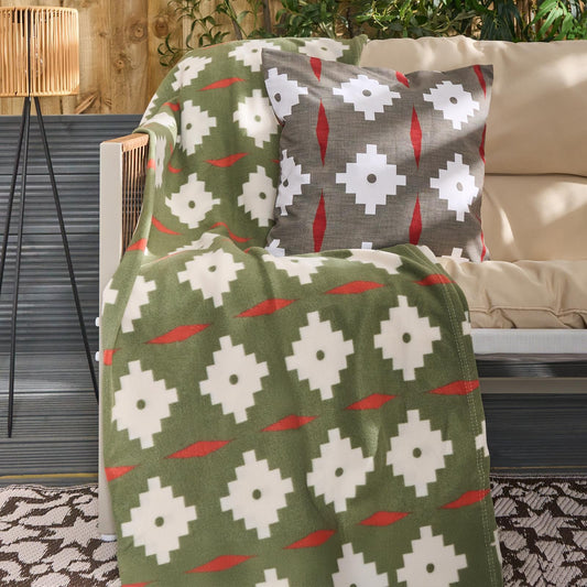 OHS Geo Print Throw Soft Blanket Polar Fleece Lightweight Bedspread