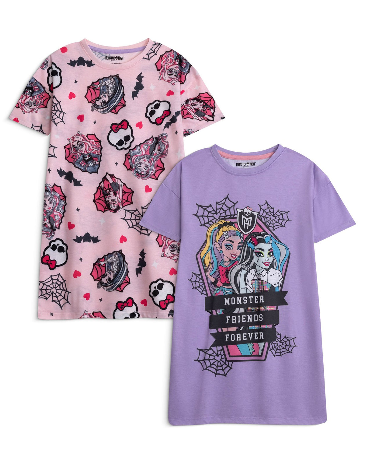 Monster High Multi-Pack of 2 Short Sleeve Nightdress | Girls Pink | Official Mer